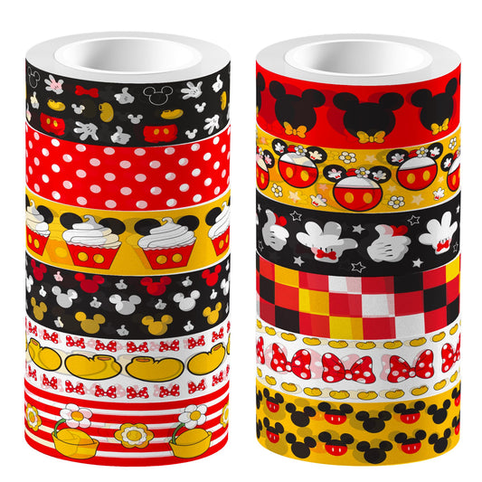 littkeef cliaet 12 Pcs Cartoon Mouse Washi Tape Cartoon Mouse Masking Tape Decorations Red Black Yellow Decorative Paper Sticker for Vintage Journals, Planners, DIY Craft Gift Wrapping