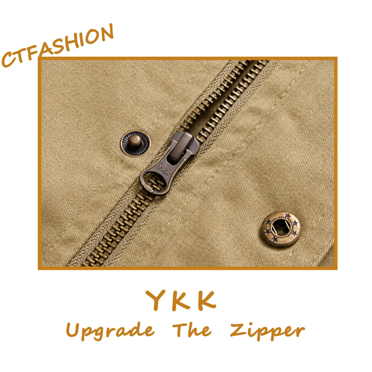 CTFASHION Men's Canvas Military Jacket Full Zip Cotton Field Coat Multi Pocket Outdoor Travel Daily Work Wear Spring Fall Winter Khaki M