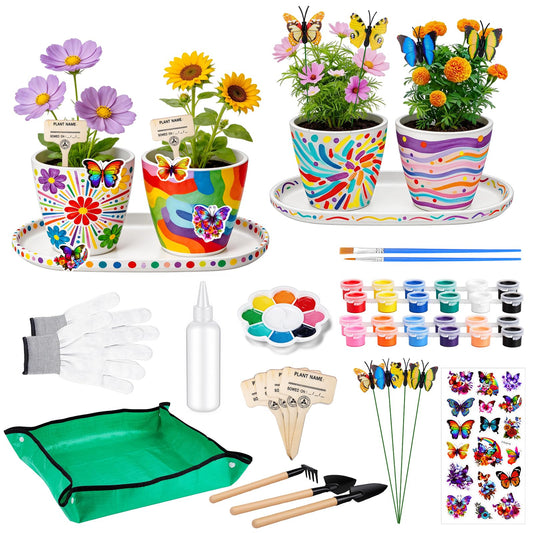 Hysagtek Paint & Plant Flower Growing Kit - Fun Gardening Set with 4 Pots, Art Craft Grow Garden Planting Set Birthday Easter Gift for Girls & Boys