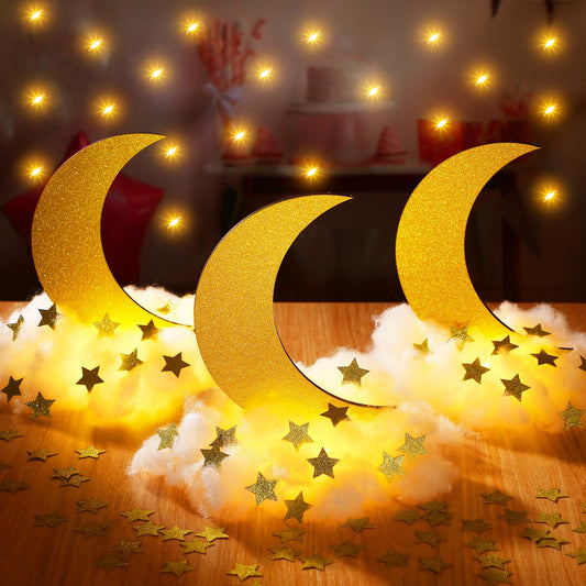 Wonderjune 9 Sets Twinkle Twinkle Little Star Table Centerpieces DIY Moon Stars Baby Shower Decorations Light Star Cloud Decor for Baby Shower Birthday Party DIY Crafts(Glitter Gold)