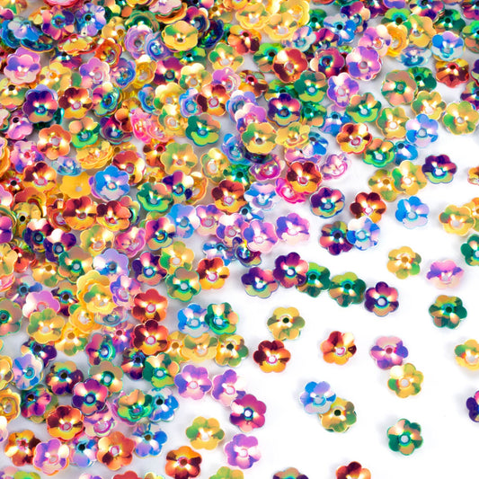 OIIKI 3000PCS 3D Flower Resin Beads Caps, 10mm Colorful Sequins for Crafts, Flower End Caps, Loose Sequins Beads Decorative Accessories for DIY Jewelry Making, Earrings, Necklace, Clothing