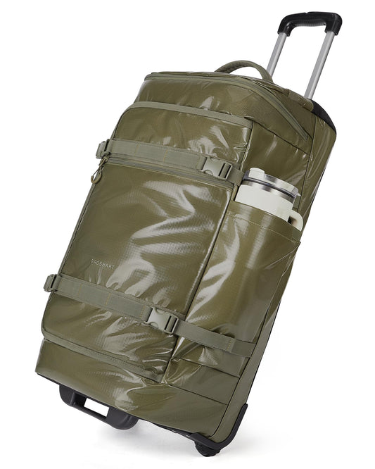 BAGSMART Rolling Duffle Bag with Wheels, Travel Duffel Luggage Bag for Men, Water Repellent Heavy Duty for Travel Camp, Olive Green, Large, 70L