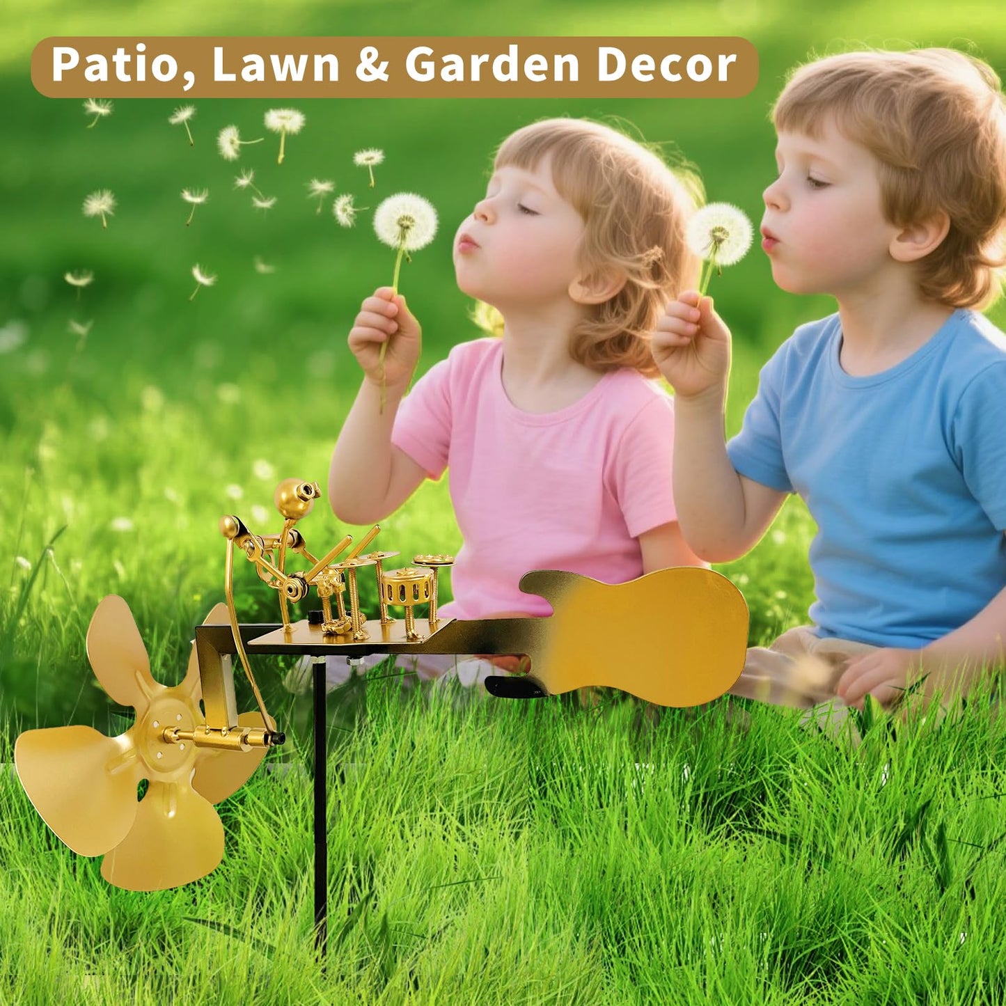 Handmade Metal Drummer Windmill, Rock Art Sculptures, Wind-Powered Kinetic Figurines, Wind Spinners for Garden Yard Lawn Patio Decor, Unique Drummer Statue Gift for Music Lovers