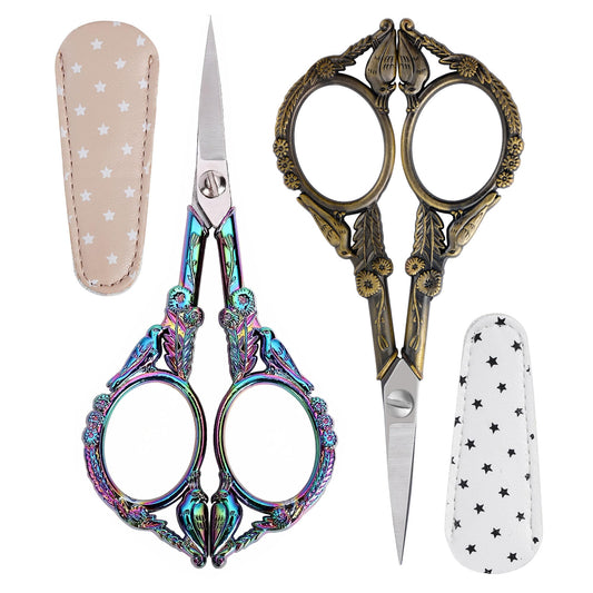 Crochet Scissors with Cover – Vintage Small Embroidery Scissors, Sharp Sewing Scissors for Yarn Thread Craft Needlework, Pretty Gift for Crocheter Quilter, 4.6 Inch 2 Pack