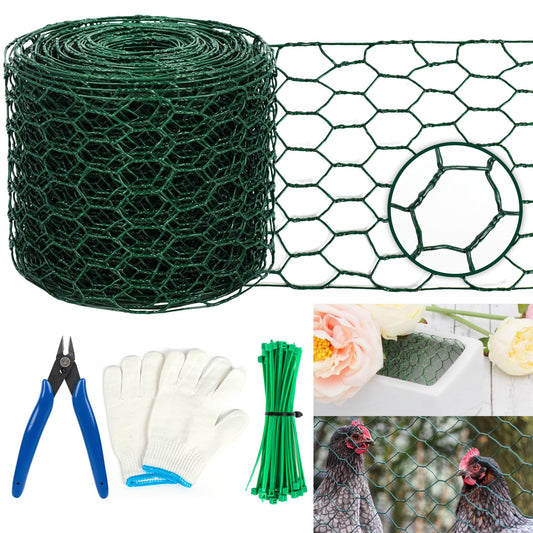 Floral Wire Netting, 4 x 394 Inch Flower Mesh Netting, Chicken Wire for Floral Arrangement, Galvanized Hexagonal Chicken Wire Fence with Plier Gloves, Protect Plant & Decorate Flower Arch, DIY Craft