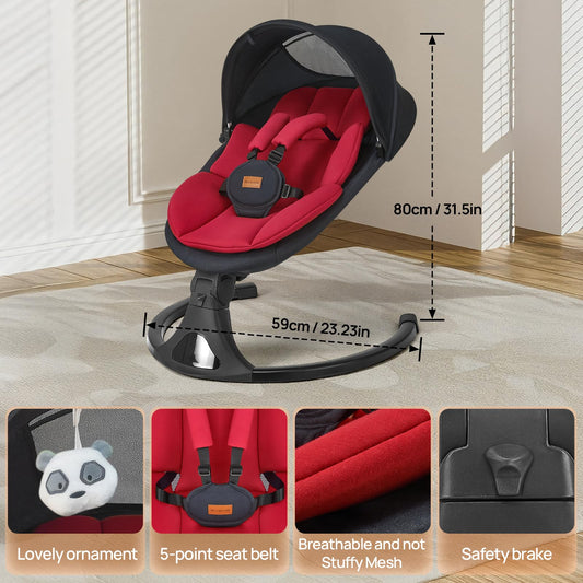 Baby Swings for Infants, Portable Baby Swing for Newborns with Bluetooth, Electric Infant Swing with 5 Speed Motions, 12 Soothing Melodies & Remote Control (Max 20 lbs, Red)