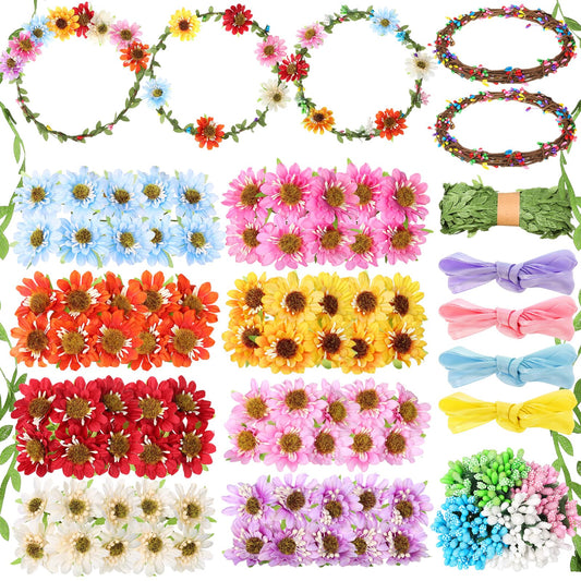 Zeyune 20 Sets Spring Tea Party Favor Flower Crowns Making Kit, Make Your Own Flower Crown Wreath Garland Headbands Craft Kit Handmade DIY Fairy Floral Hair Accessories Gift for Women (Sunflower)