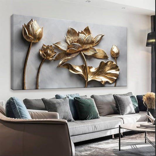 Canvas Art Wall Decor Print Modern Minimalist Flower Paintings Gold Wall Art Prints Floral Wall Art Pictures For Bedroom Kitchen Office Artwork 20"×40"