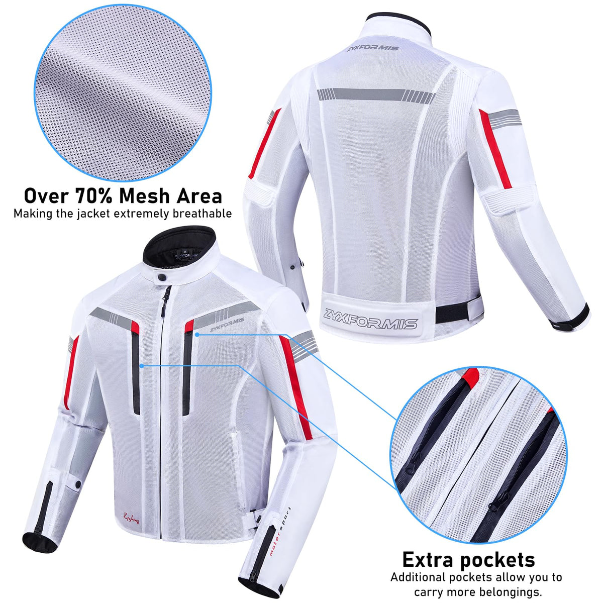 Zyxformis Motorcycle Jacket for Men, CE Armored Mesh Motorbike Jacket for Summer, Breathable Protective Gear for Motorcycling