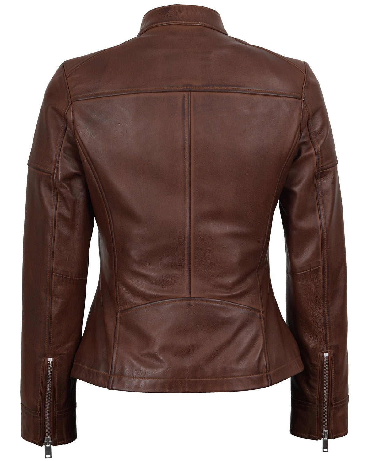 fjackets Real Lambskin Leather Cropped Jacket Long Sleeve Bolero Style Collarless Women Jackets - Maude Brown Leather Jacket Women | [1311535] XL