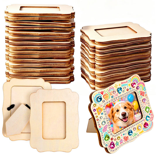 VOKOY 20 Pack Small Wooden Picture Frames for Crafts, 2" x 3" Photos DIY Wood Picture Frame Mini Unfinished Standing Photo Frames Crafts Wood Decorate for Mother's Day Birthday Gifts, Vintage Shape
