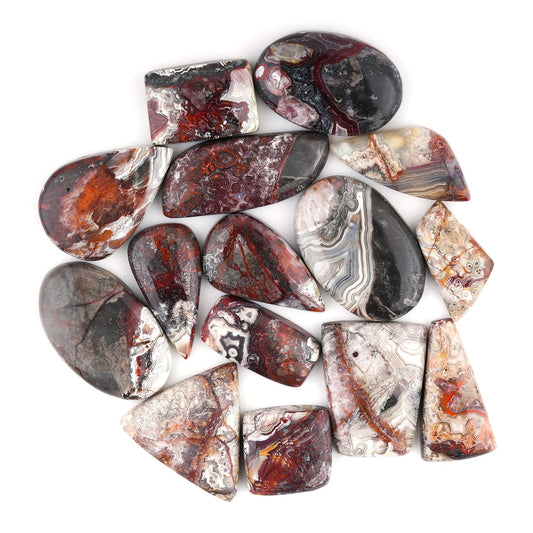 GemSymphony Natural Crazy Lace Agate Gemstone Cabochon Pack of 3 Mixed Shapes – Polished Crystal Stones for Jewelry Making Supply, Healing, Reiki & DIY Crafts, Natural Gem Cab Set for Wire Wrapping (10-20 mm)