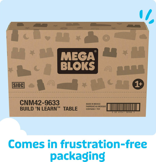 MEGA BLOKS First Builders Toddler Blocks Toy, Build ‘n Learn Portable Activity Table with 30 Pieces and Built-In Storage, Blue, Kids Ages 1+ Years (Amazon Exclusive)
