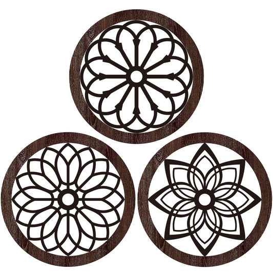 Blulu 3 Pcs Thickened Rustic Wood Wall Decor Rustic Wood Round Wall Art Farmhouse Hanging Decoration for Indoor Outdoor Living Room Bedroom Home Office Kitchen Decoration, 10 Inch(Round,Brown)