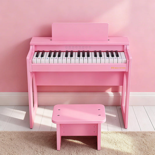 Kids Piano Keyboard, 37 Keys Wooden Digital Piano for Kids with Bench,Song Book, DIY Stickers, Cover, Education Creative Musical Instruments Toy for Boys & Grils Gifts
