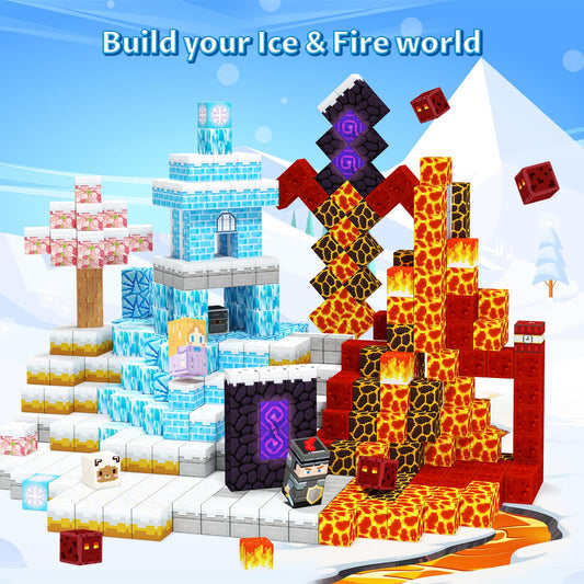 Hiwawind Magnetic Blocks Set, Ice Princess Castle & Lava Realm Fantasy World Building Toys, STEM Montessori Toys for 3 4 5 6 7 8 Year Old Boys Girls, Creative Birthday Gifts for Kids