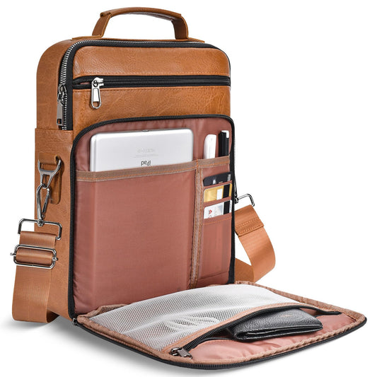 13 Inch Leather Laptop Bag for 2026 MacBook Neo A18 Pro A3404, 2026-2022 MacBook Air 13 M5 M4 M3, Protective Carrying Sleeve Travel Case with Accessory Pockets, Brown