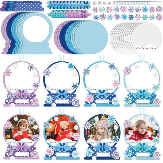 Barydat 24 Set Winter Picture Frame Craft Kits Paper Snow Globe Crafts for Kids Bulk Christmas Tree Ornament DIY Winter Photo Frame Crafts for Home Classroom Activities Party Decoration