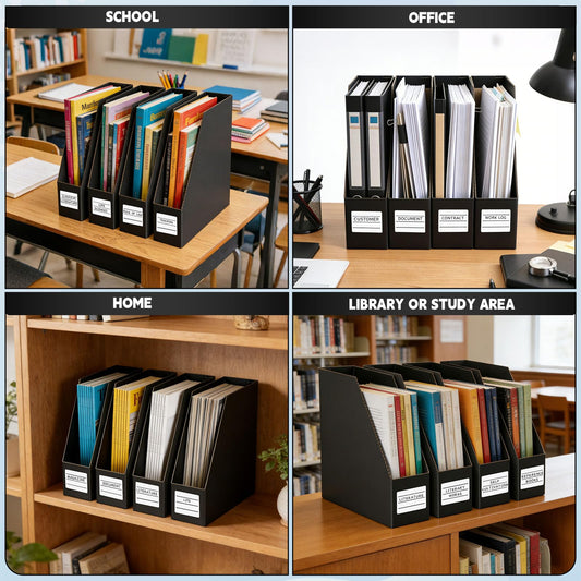 YOTINO Black Magazine Holder, 6 Pack Cardboard Magazine File Holders, Vertical Desktop File Holder Organizer, Sturdy Magazine Rack for Office, Home and Classroom