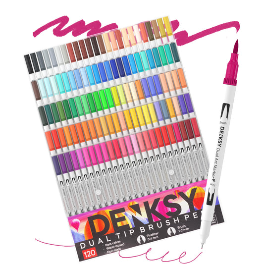 120 Watercolor Markers Set | Water Color Pens with Brush & Fineliner, Water-Based Art Markers | Dual Tip Markers for Adult Coloring, Lettering, Calligraphy, Sketching, Journaling & Illustration