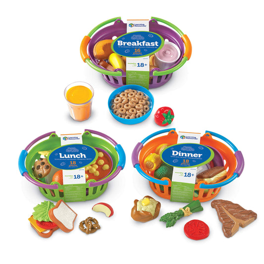 Learning Resources New Sprouts Bundle of Breakfast, Lunch and Dinner - Food Toys, Pretend and Play, Imaginative Skills, Toddlers Kitchen Toys, Fruit and Vegetable Basket, Gifts for Boys and Girls