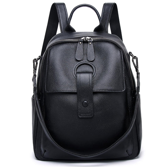 Wesccimo Genuine Leather Backpack Purse For Women Black Real Soft Leather Travel Convertible Ladies Shoulder Bag