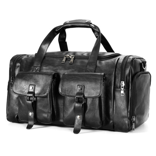 Zeroway Travel Duffel Bag with Shoe Pouch, PU leather Carry on Bag Weekender Overnight Bag for Men Women Black