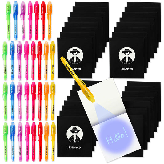 BONNYCO Invisible Ink Pen and Notebook Pack 32, Party Favors for Kids. Magic Spy Pen Goodie Bags Stuffers for Kids, Goody Bag Stuffers Pinata. Return Gifts Birthday Party, Classroom Prizes Students