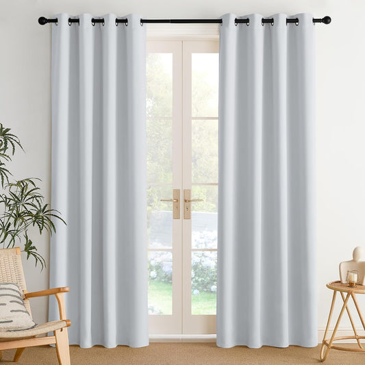 NICETOWN Room Darkening Curtains - Elegant Greyish White Drapery Panels, 52" x 84" Size