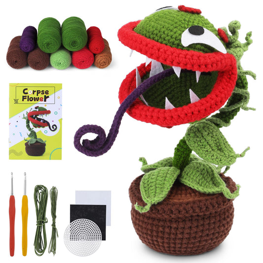 Yizzvb Crochet Kit for Beginners, Complete Crochet Kit for Starter Piranha Crochet Starter Kits for Adults with Step-by-Step Video Tutorials Crochet Flower Kits for DIY Craft Supplies
