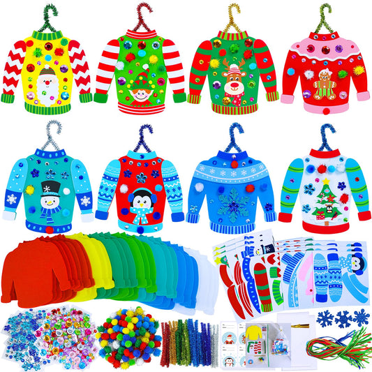 Winlyn 24 Sets Christmas Craft Kits Winter Crafts DIY Ugly Sweater Ornaments Decorations Festive Foam Stickers Christmas Arts and Crafts for Kids Holiday Home Classroom Art Activities Party Favors