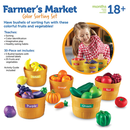 Learning Resources Farmer's Market Color Sorting Set - Play Food for Kids, Toddler Stacking Toys, Grocery and Kitchen Play Toys , Montessori, Fine Motor Skills , Gifts for Boys And Girls