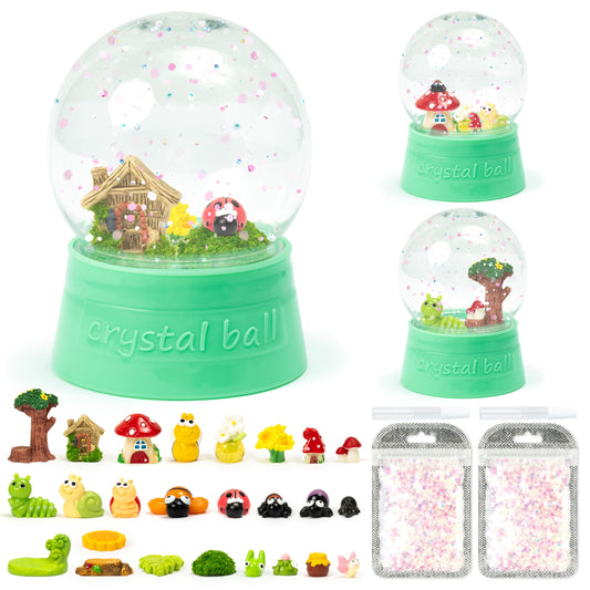HoniedPepperino Spring Snow Globes Craft Kit - 8 Set DIY Plastic Snow Globe Craft with Mini Resin Butterfly Bee, Make Your Own Party Favor Decor with Glitter for Classroom Activity Gift (Insect)