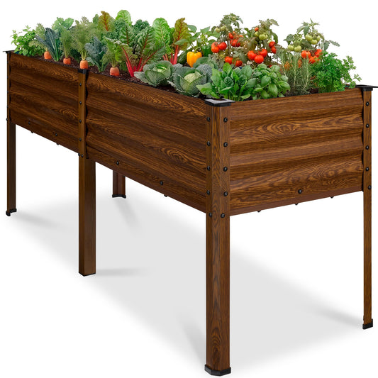 Best Choice Products 72x24x30in Non Toxic Galvanized Raised Garden Bed, Metal Elevated Planter Box, Vegetable Garden, 100% Non Toxic Materials - Wood Grain
