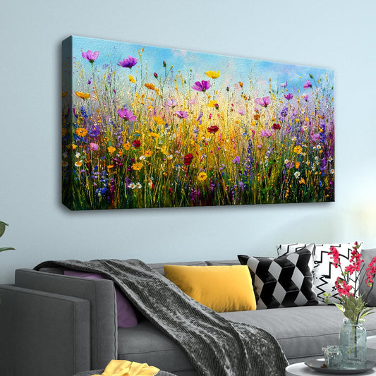 Sorbrozo Colorful Wildflower Meadow Canvas Wall Art Spring Floral Print Modern Nature Landscape Painting for Living Room Home Decor 24x48in