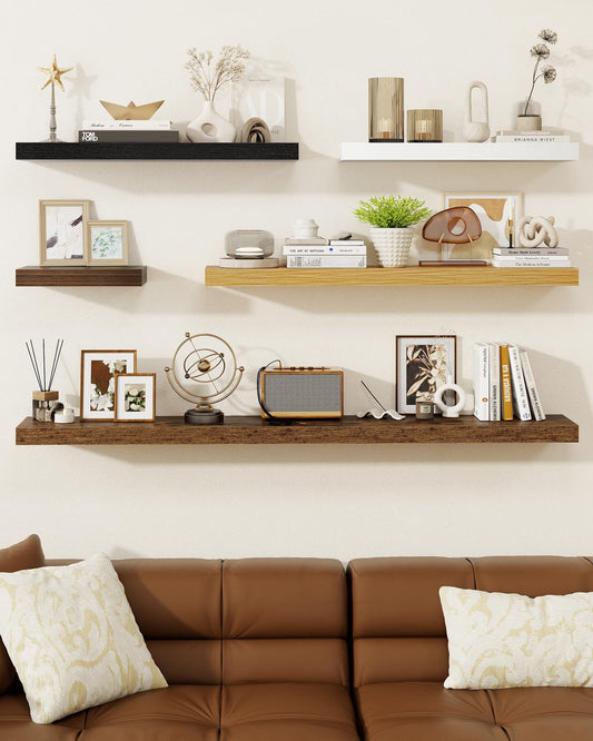 Marsmiles 30" Floating Shelves for Wall, Wooden Shelves with Invisible Brackets Set of 2, Rustic Farmhouse Wall Mounted Shelf for Kitchen Bathroom Living Room Study, Rustic Brown