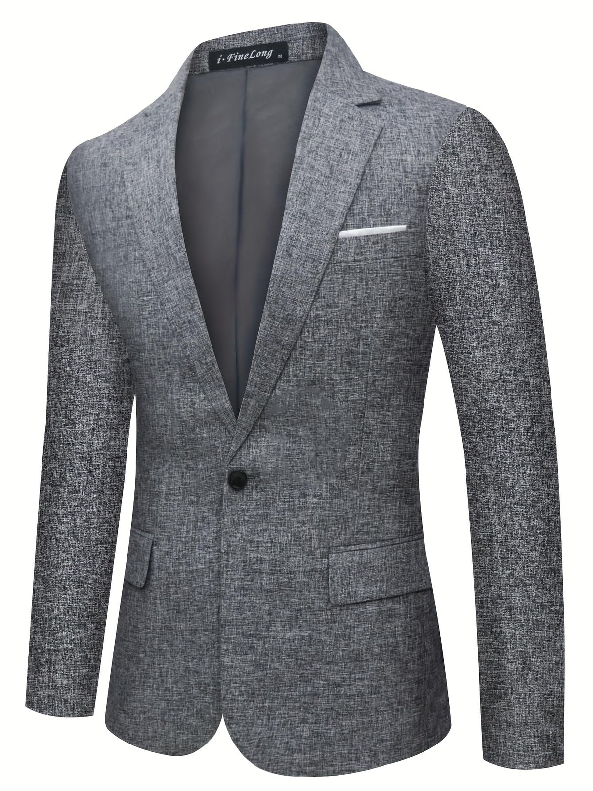 i · FineLong Men's Slim Fit Suit Jacket One Button Casual Lightweight Suit Daily Jacket Sport Coat Grey