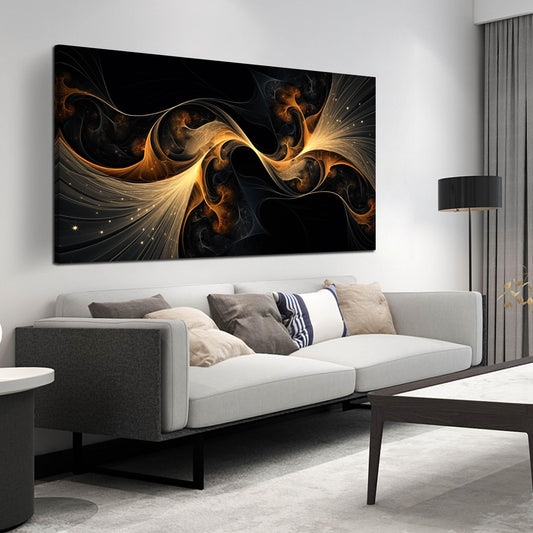 Ouzzlie Large Black Wall Art Abstract Wall Decor Gold Canvas Art Picture Artwork for Living Room Bedroom Office 29" x 59"