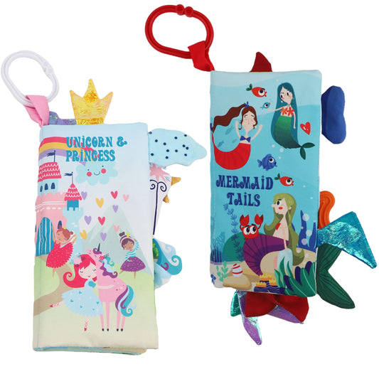 bebe mondo Unicorn Baby Crinkle Books & Mermaid Fish Teething Toy for Newborn Babies Infants 0-3-6-12-18 Months Baby Gift
