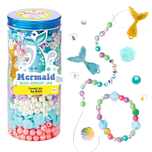 Creativity for Kids Mermaid Bead Jewelry Jar: Create 40+ Friendship Bracelets for Girls, DIY Girls Beads Jewelry Making Kit, Spring Crafts & Mermaid Gifts (Ages 6+)