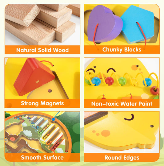 Chick Squad Activity Wall Busy Board Panels | 11-in-1 Wooden Sensory Wall Panel for Kids, Montessori Learning Activity Center | Perfect for Toddler Playroom Daycare Nursery Classroom Dentist Office