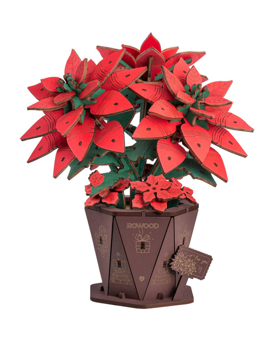Rowood 3D Puzzles for Adults,Poinsettia Building Set Craft Kit,Artificial Flower Botanical Collection,Christmas Flowers Decoration Centerpiece for Table