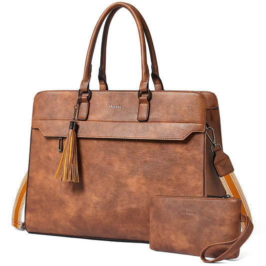 Shrrie 17 inch Laptop Bag for Women,Water-Resistant Work Bag LaptopTote Bag,Professional Business Tote for Office,Travel,College-Fits 15.6 Laptop&Tablet,Briefcase with Satchel Purse,Two-toned Brown
