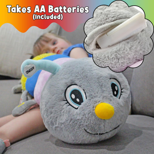 MEAVIA Cuddlebug Caterpillar Body Pillow Sensory Snuggle Vibrating Plush, 35” Jumbo Stuffed Toy, FEELix Collection