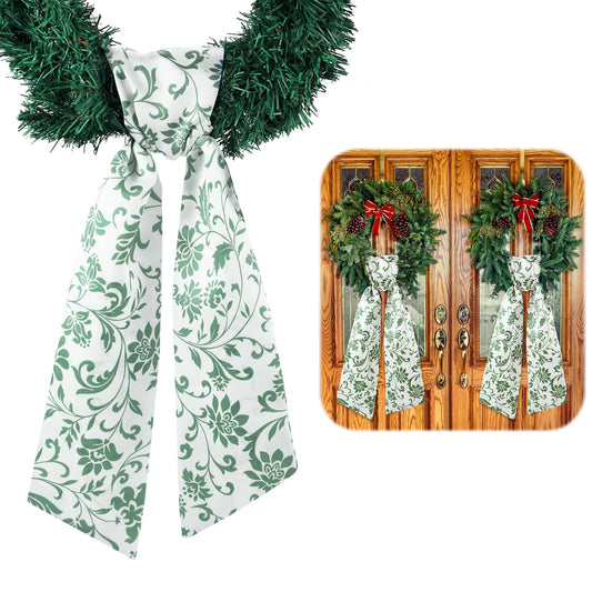 VitalCozy 2 Pcs Wreath Sash for Front Door Wreath Sash Garland Ribbon Accessories for Embroidery Monogram Outdoor Indoor Xmas Party Yard Doorway 4.5" W x 56" L(Green,Greenery)