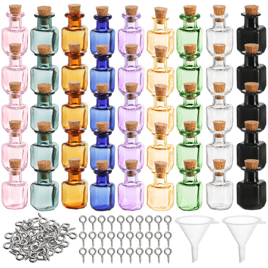 TOPZEA 45 Pcs Tiny Spell Jars, Colored Mini Glass Cork Bottles Decorative Square Cute Wishing Bottles Little Glass Vials With Corks Stoppers for Party Favor, DIY Crafts, Halloween Fairy Garden Decor