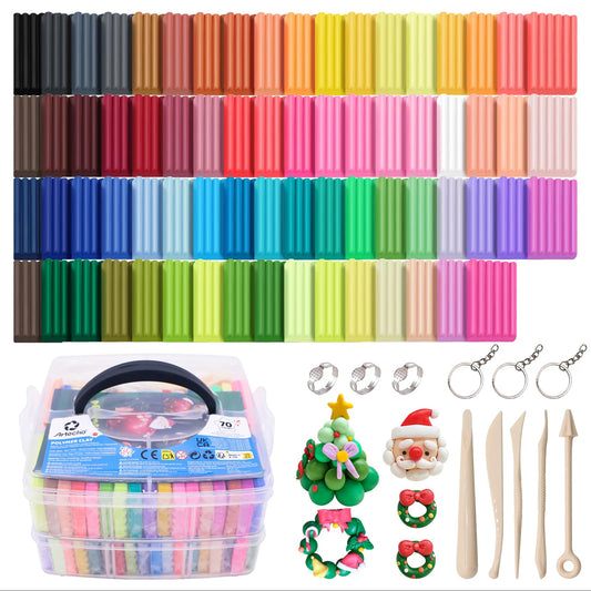 Artecho Polymer Clay Kit, 70 Colors Oven Bake Modeling Clay for Adults, DIY Sculpting Craft Molding Clay Set with Sculpting Tools, Jewelry Accessories, Arts and Crafts Gifts