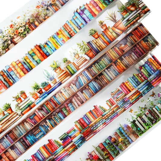 AuriicLeaf Book-Themed PET Tape Set, 6 Rolls of Library and Nature-Inspired Stickers for Scrapbooking, Journaling, DIY Crafts, and Gift Wrapping