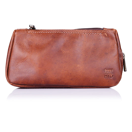 Leather Tobacco Pouch & Pipe Case - Genuine Full Grain Leather Smoking Case w/ Rubber & Soft-Lined Pocket Storage - Robust, Compact Coin Pouches for Lighters, Filters, Pipe Tools, and More