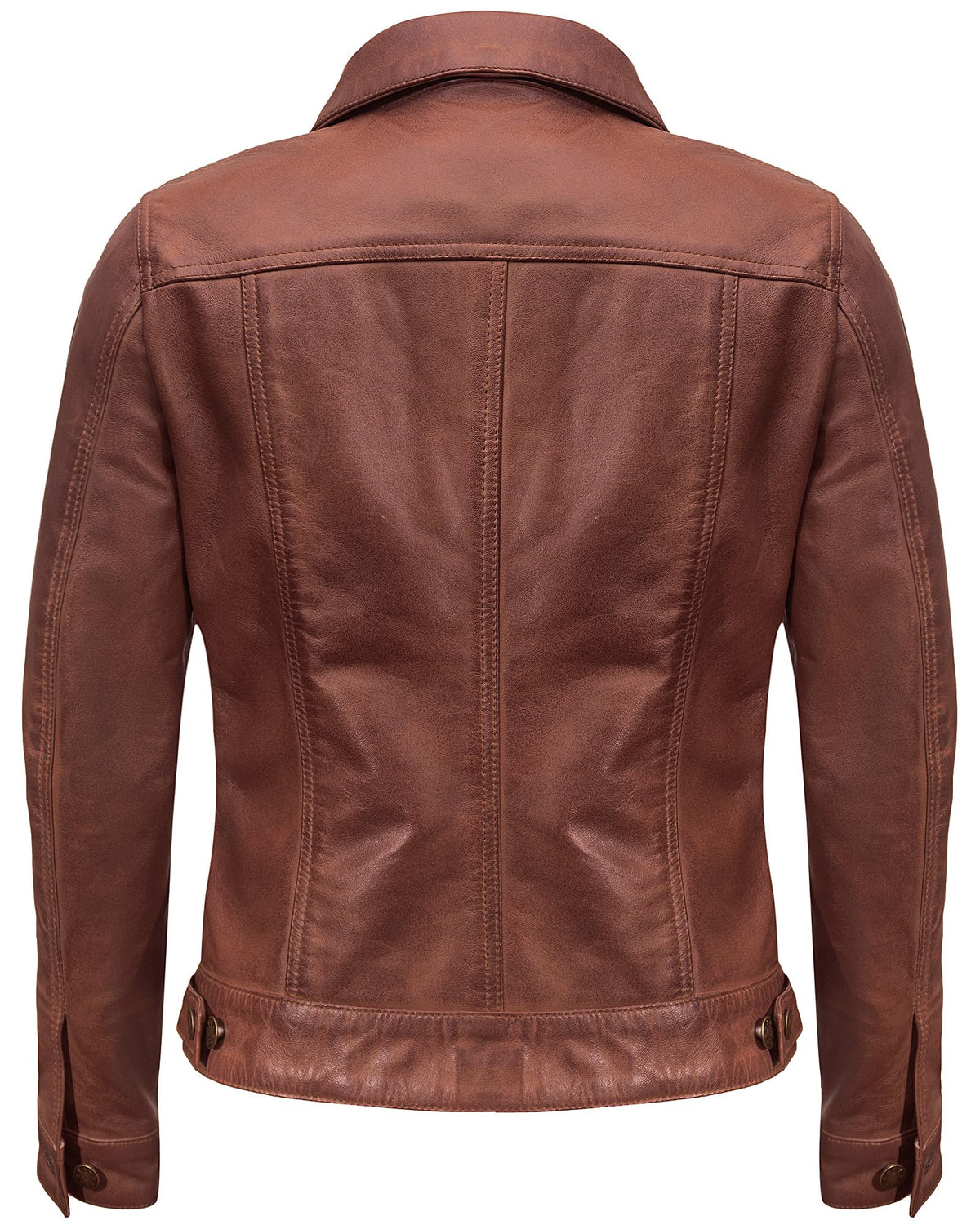 UrbanFocal Real Lambskin Outerwear Womens Leather Jacket - Vintage Motorcycle Jacket Women | [101007303] F.Trucker Brown, M
